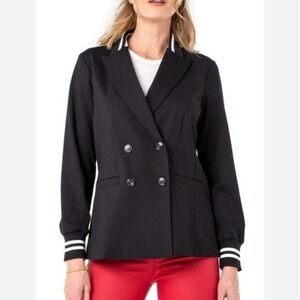 Liverpool Los Angeles Black Ribbed Trim Double Breasted Blazer Jacket Womens XS